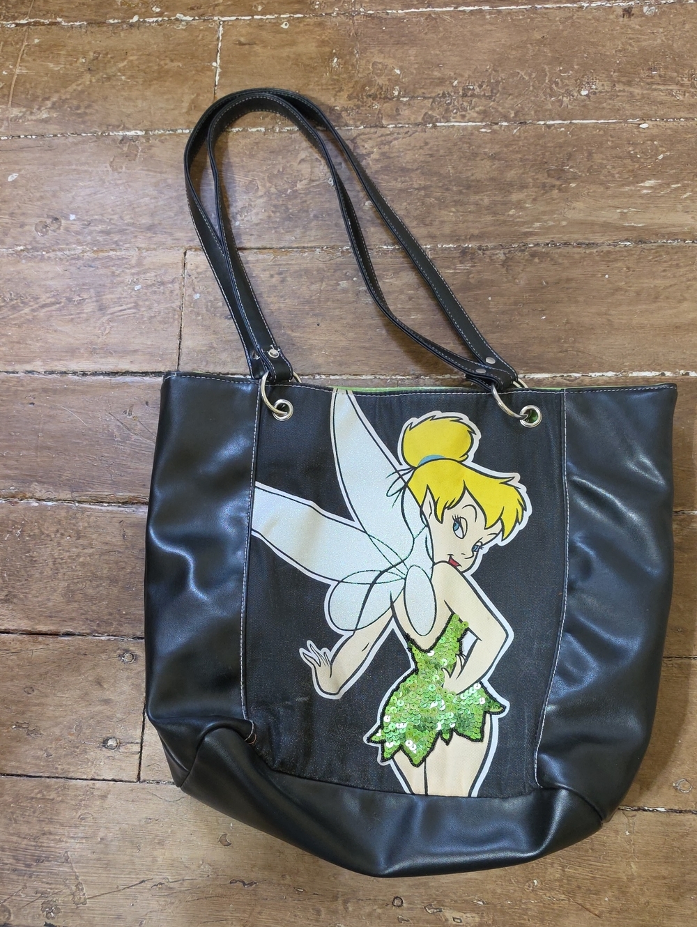 Disney Black Tote with Green Sequin Tinker Bell